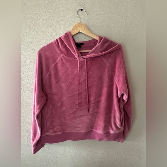 J Crew Pink Cozy Velour Sweatshirt Hoodie Size S - Picture 1 of 4